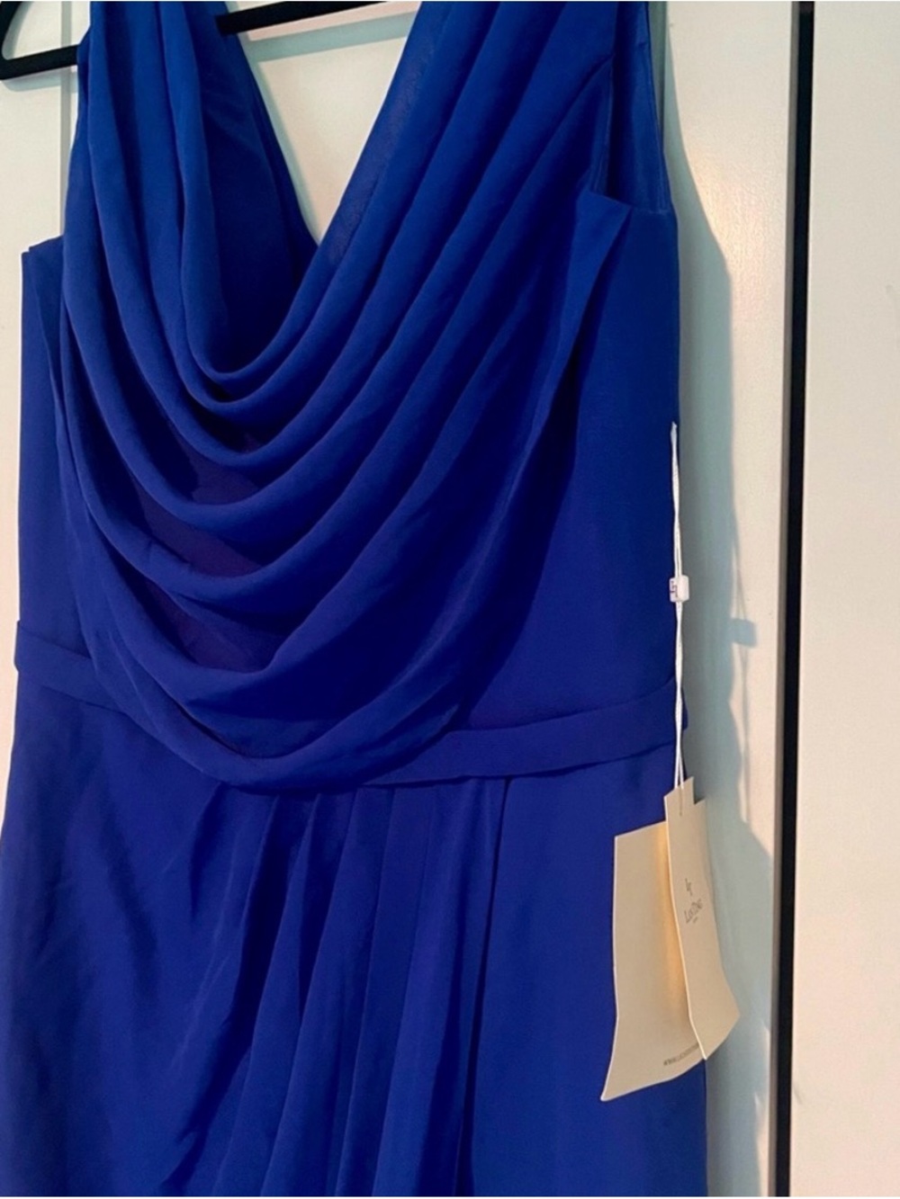Elegant Royal Blue Draped Cowl Neck Women's Dress LAN Ting